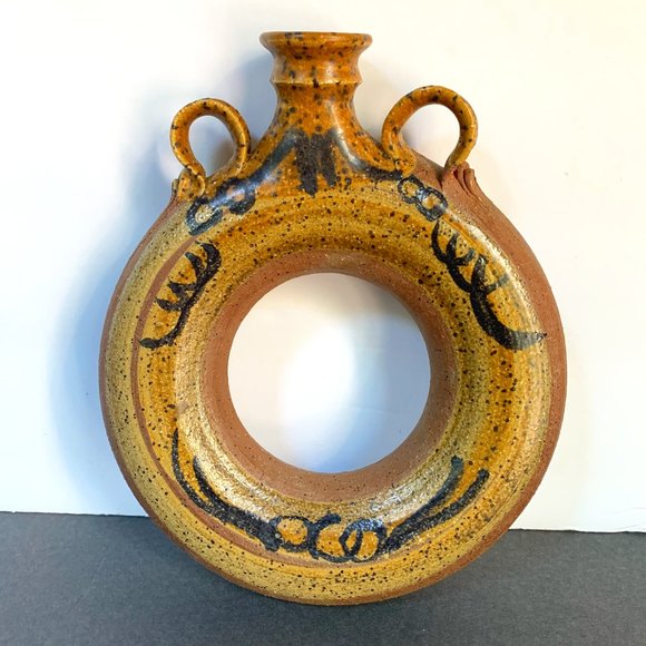 Hand Crafted Accents Pottery Ring Jug Wall Pocket Vase Handcrafted